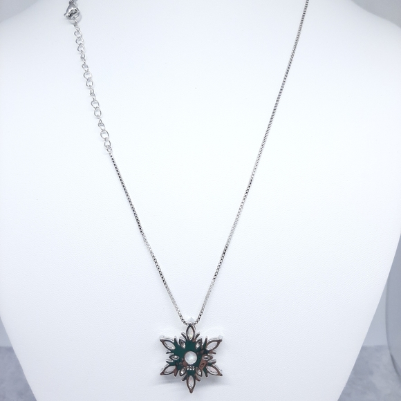 Opal Snowflake Necklace Sterling chain - Picture 3 of 5